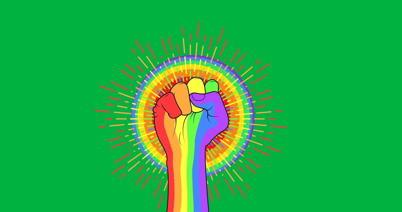 Animation of rainbow fist on transparent background