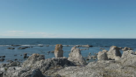 seastacks or rauks in the baltic sea coastline, gotland, sweden