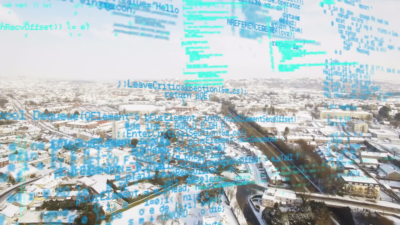 도시 풍경 위의 데이터 처리 애니메이션