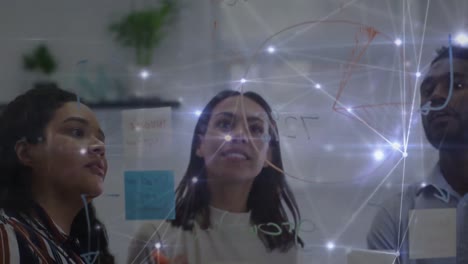 Animation of connections over diverse businesspeople in office