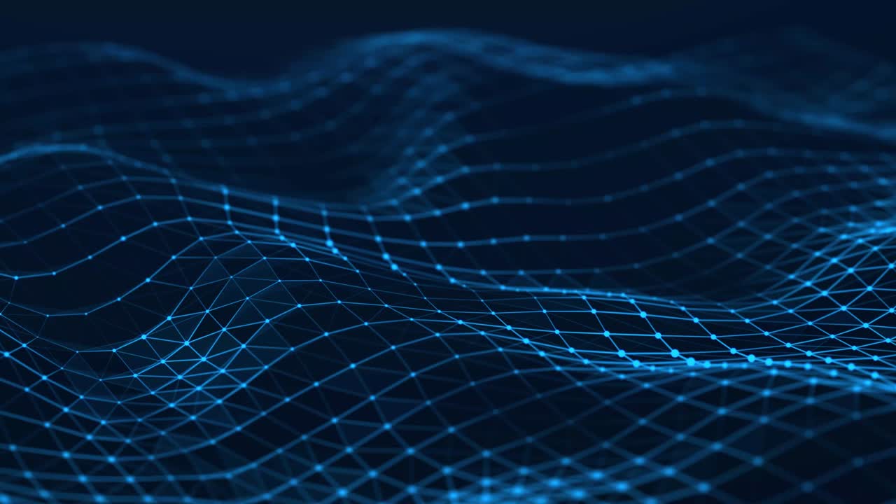 espacio poligonal abstracto. onda con puntos y líneas de conexión. fondo digital. papel tapiz de negocios triangular. 3d. bucle sin costuras.