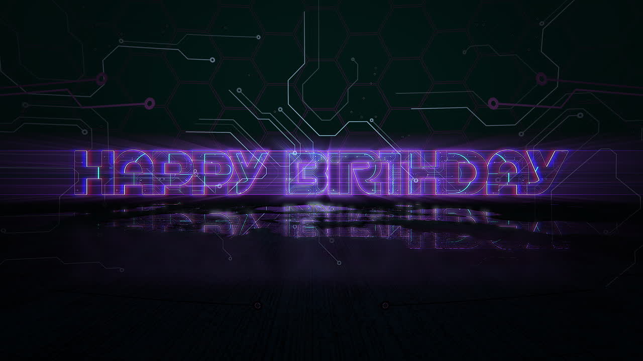 feliz cumpleaños con la placa base de la computadora de neón