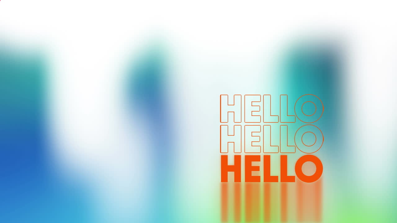 Animation of red shape and hello over white and blue background