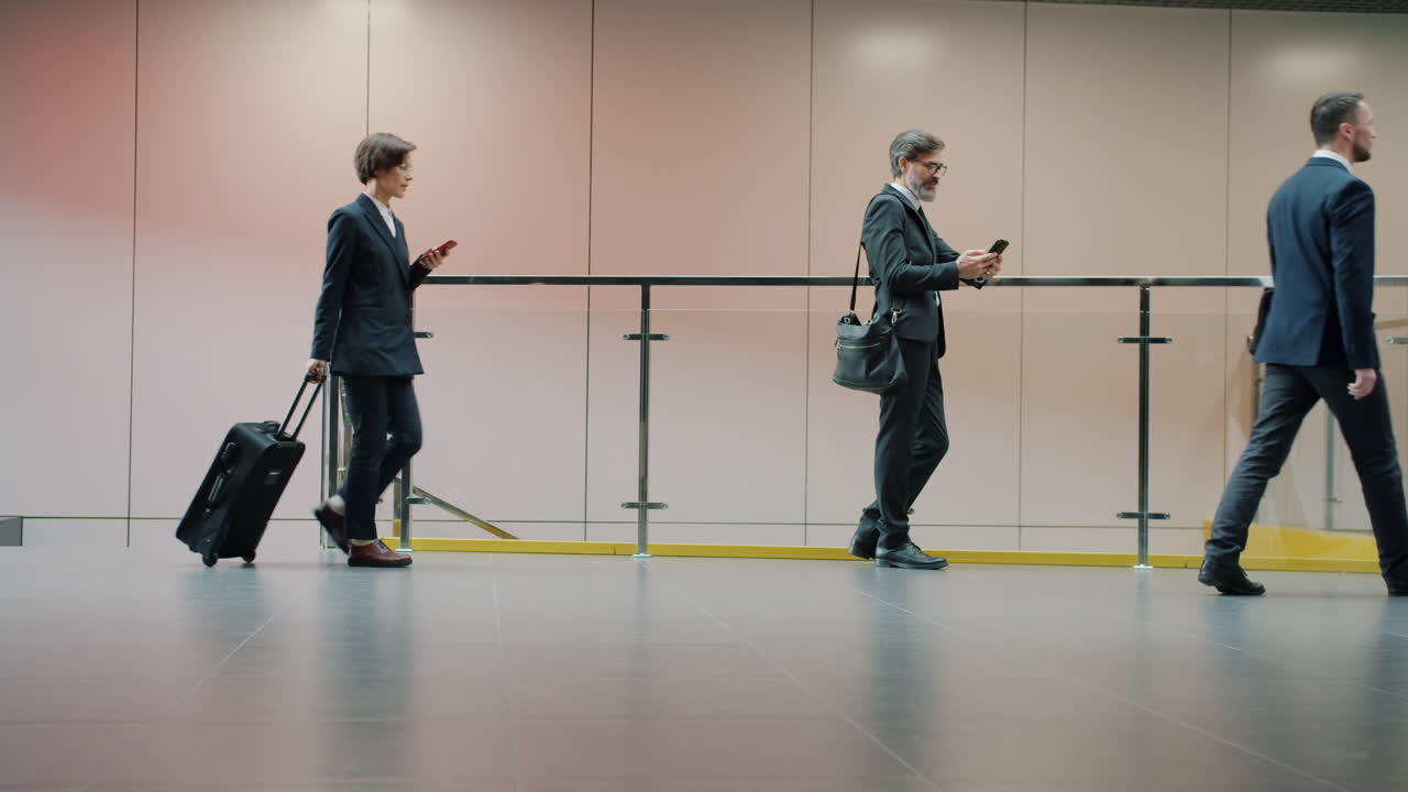 Professionnels marchant dans un terminal d'aéroport moderne