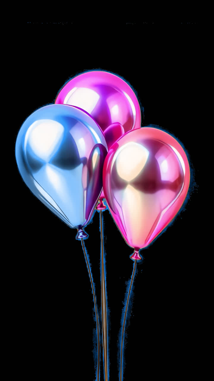 Colorful metallic balloons floating animation isolated asset, transparent 4K video, alpha channel