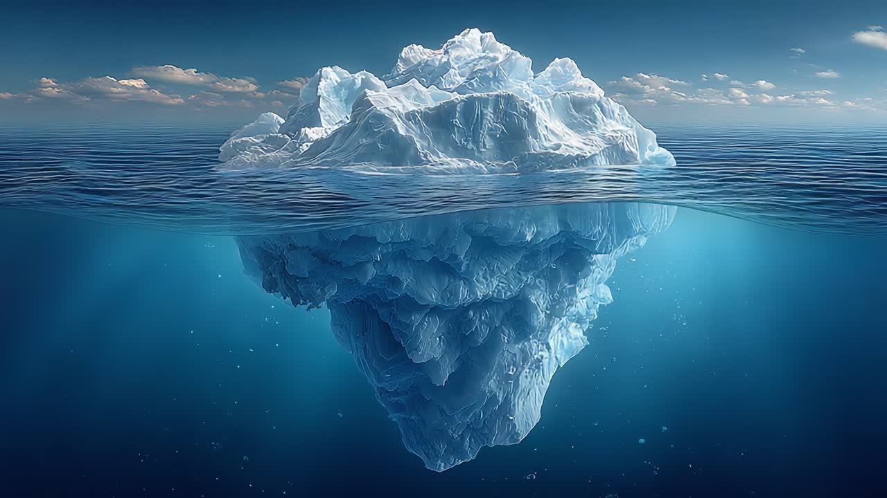 An Awe-Inspiring View of an Iceberg Rising Above and Below the Water's Surface, Capturing Nature's Marvels and the Vastness of Our Oceans