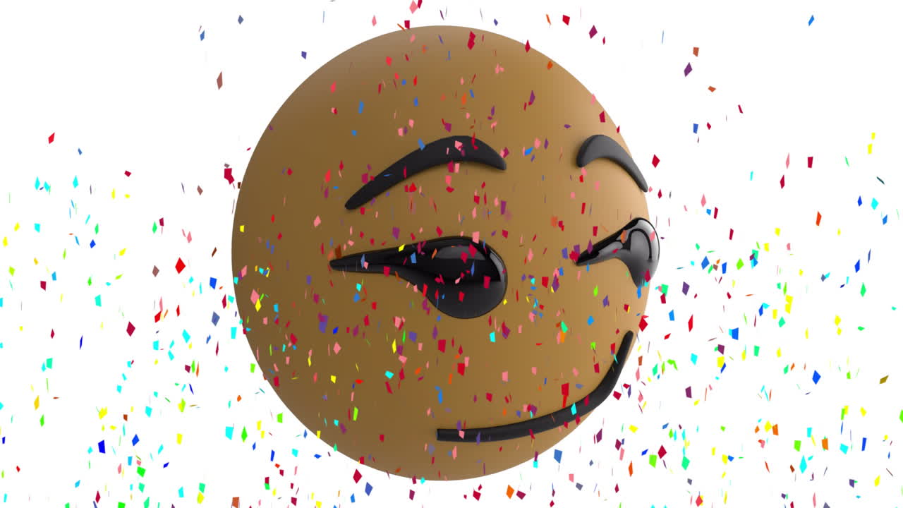 confeti cayendo sobre emoji animado parpadeando, celebrando una fiesta o un evento