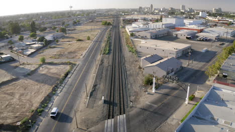 aerial view of fresno with train tracks and urban landscape