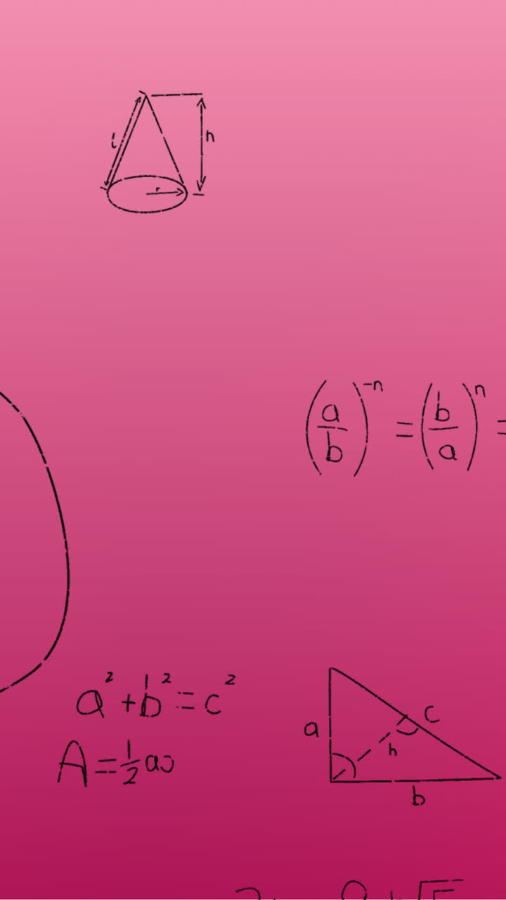 animación de fórmulas matemáticas escritas a mano sobre un fondo rosa