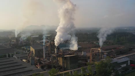 aerial view. industrial plants with pollution chimneys, air pollution from industrial plants