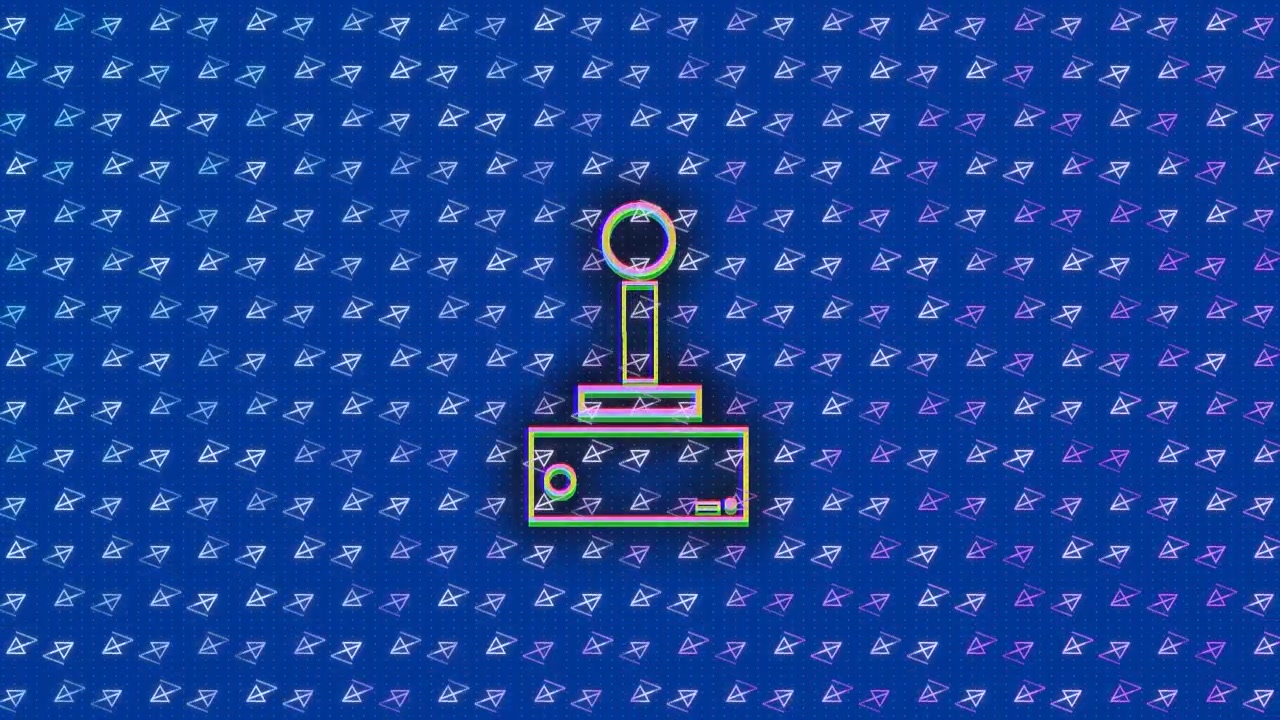 Neon emblem forming from center seed, growing, tracing colored outlines, stabilizing for reveal