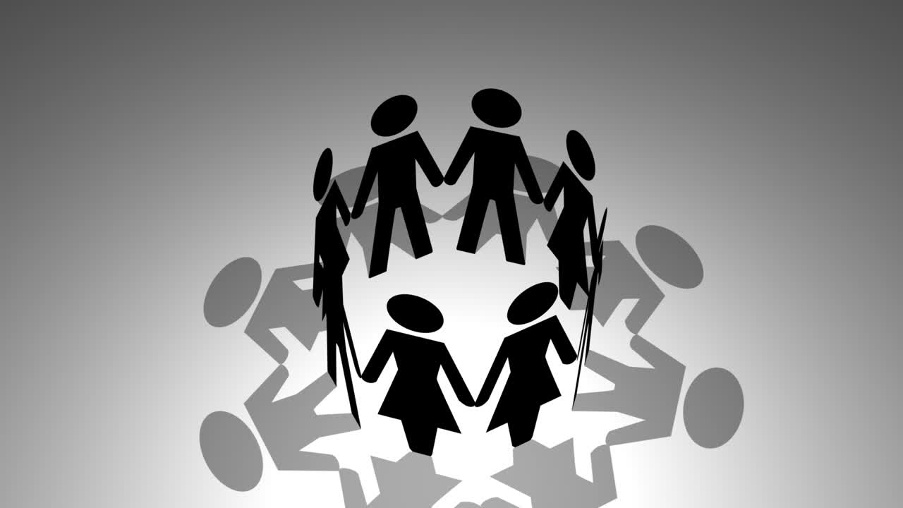 사람들이 함께 모여서 관계를 맺는 영상, 연합, 일, 연합, 교제, 다른 사람들을 돕는 것, 똑같이 생각하는 것, 함께 는 것, 팀워크의 개념.