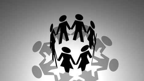 animación de personas que se toman de la mano en un círculo. video de personas juntas y en relación. concepto de unión, trabajo, unidad, comunión, ayudar a otros, pensar de la misma manera, caminar juntos y trabajo en equipo