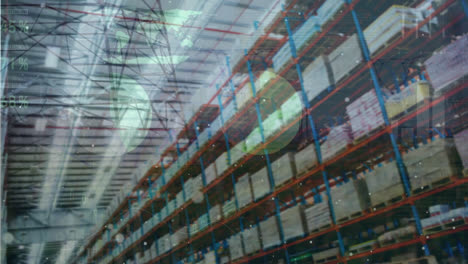 Animation-of-statistics-processing-over-shelves-in-warehouse