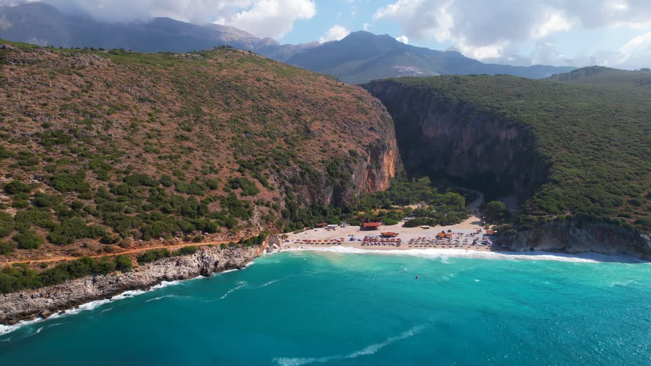 Panoramic coastline of Mediterranean in Albania with unspoiled beaches and clean turquoise sea water