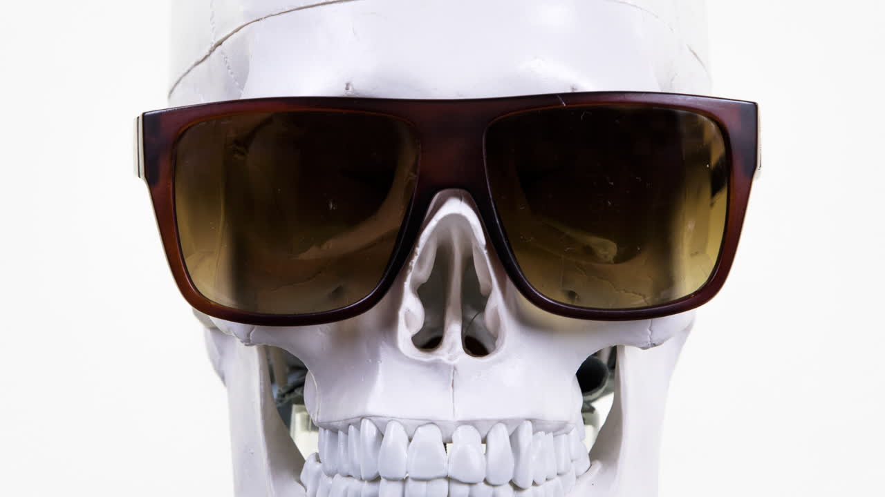 cranio umano con occhiali da sole