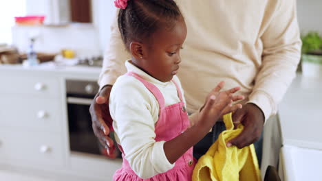 Girl,-child-and-parent-cleaning-hands