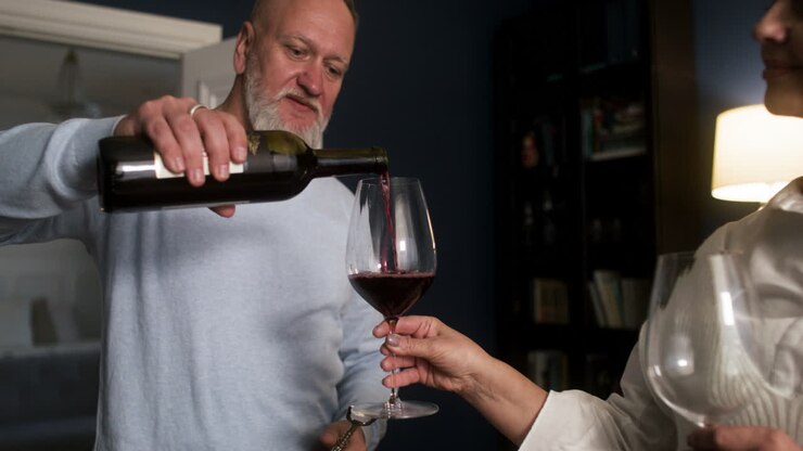 Couple drinking wine at home