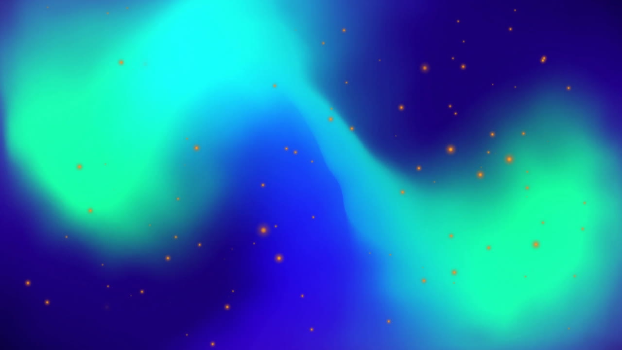 Animation of yellow light spots over green shapes on blue background