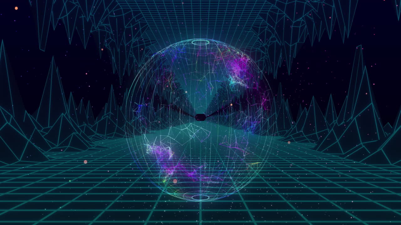 검은색 배경에 디지털 산 위의 지구상의 애니메이션