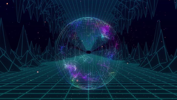 Animation of globe over digital mountains on black background