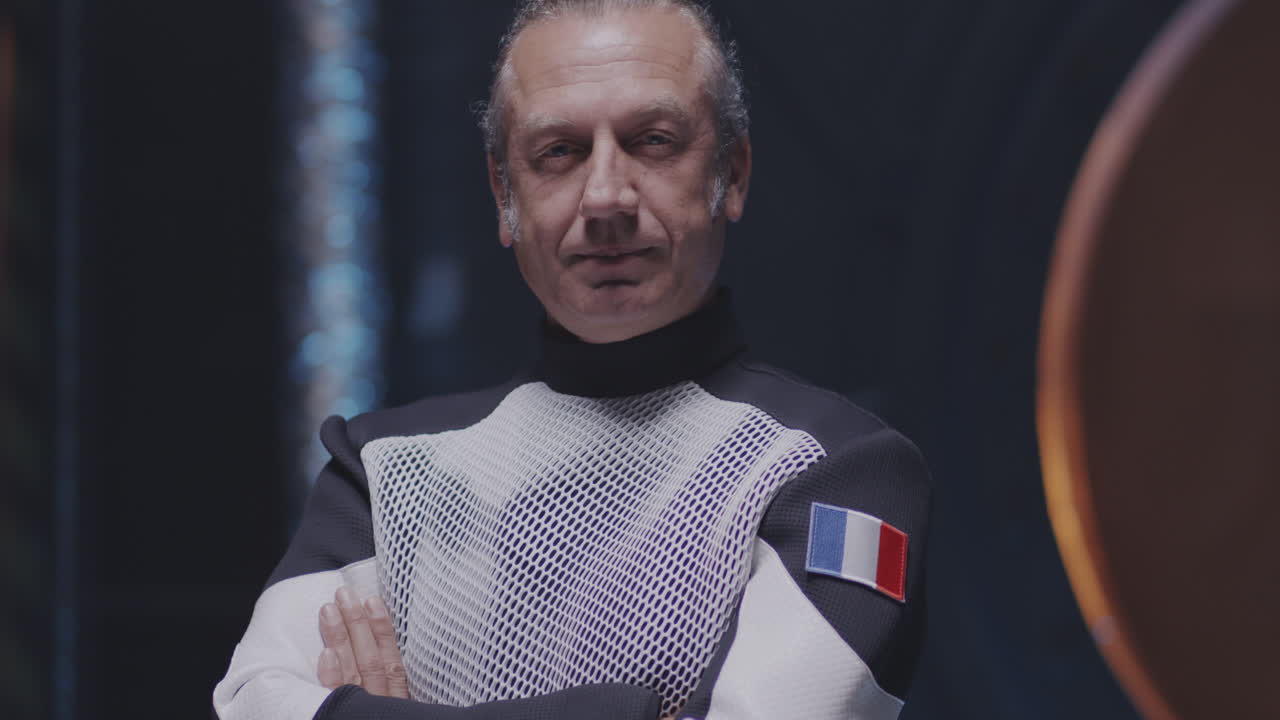 Confident Astronaut in French Space Suit
