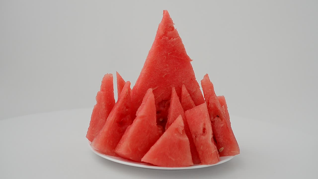 Shooting of a watermelon on a white background. Shooting in the movement