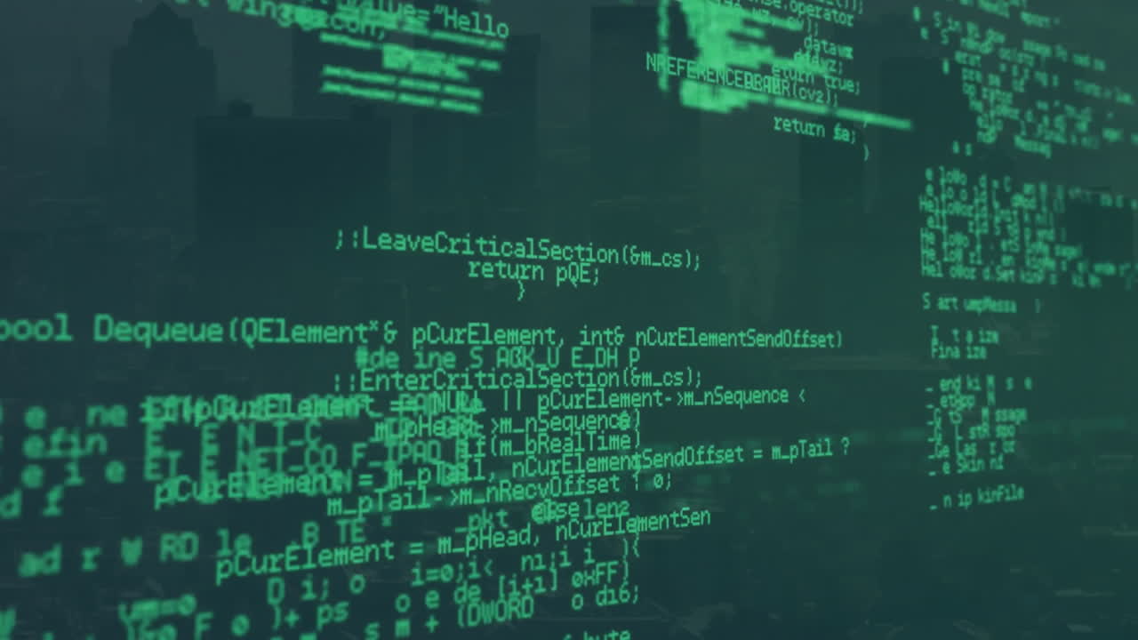 Green light animation over city skyline at night, creating abstract patterns