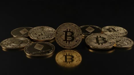a stunning display of cryptocurrency coins featuring bitcoin and ethereum, showcasing the growing popularity and variety in the digital currency market