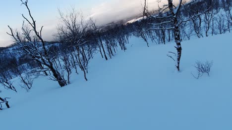 Skiing down to mountain side in winter time Norway