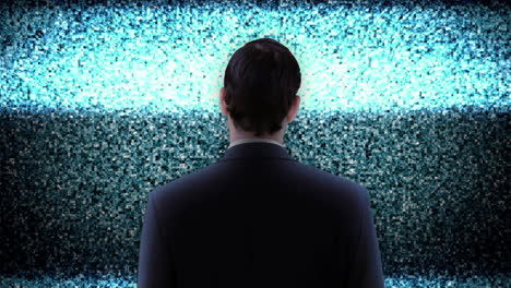 businessman looking at static tv