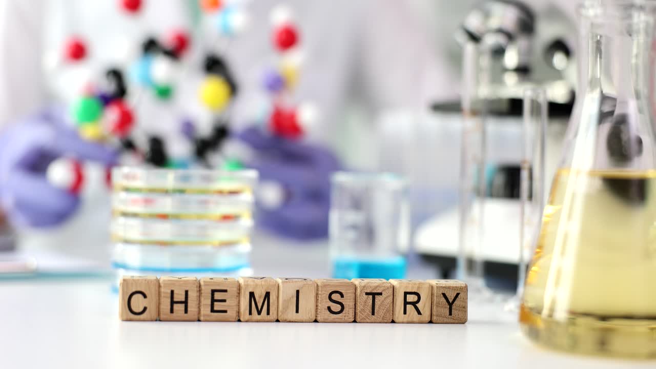 Chemistry laboratory with equipment and molecule model