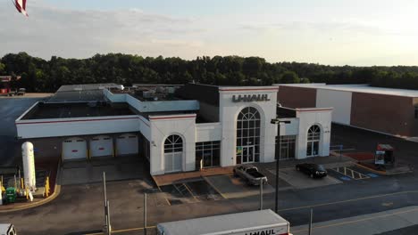 aerial view of a u-haul truck rental facility