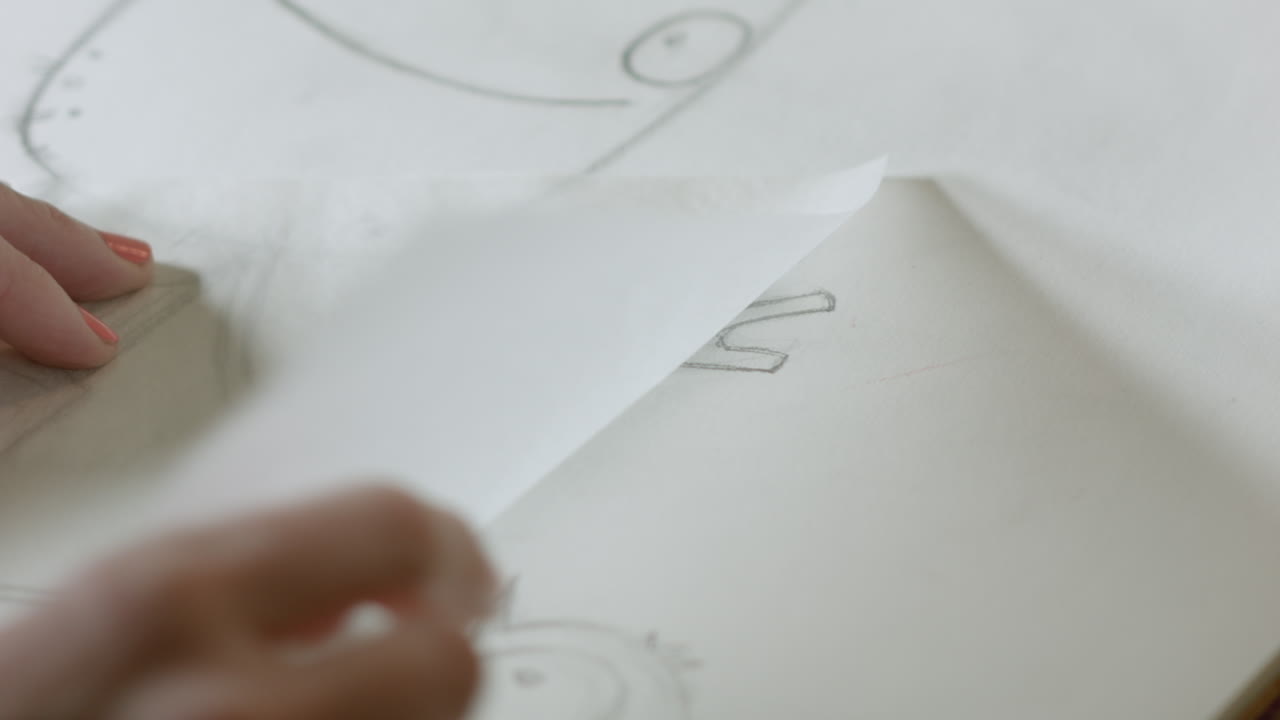 caricaturista revisa su dibujo pasando una página