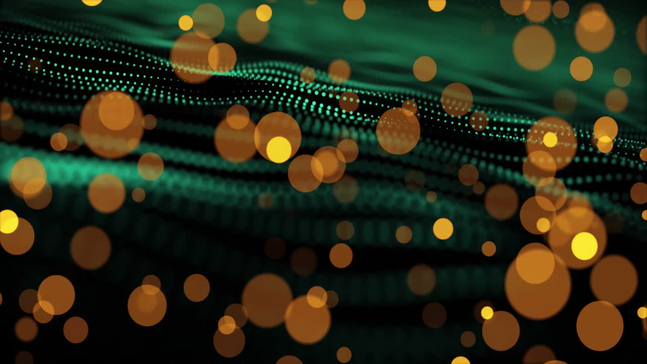 Animation of glowing light spots moving over light trails on black background