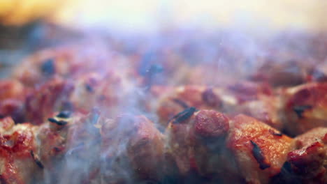 Grilled-meat-with-smoke.-Closeup.-Arabic-food.-Cooked-meat-with-crust