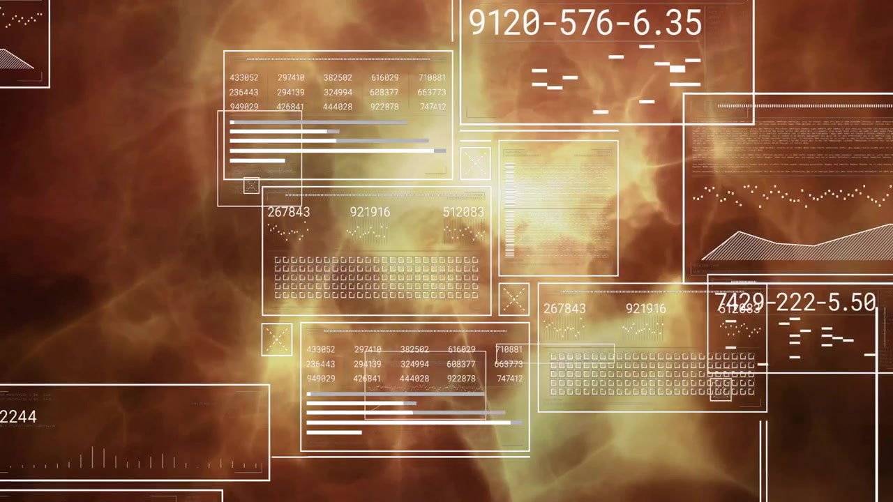 Data feed initiating panels loading numeric values, outlines fading while reticle cycling triplets