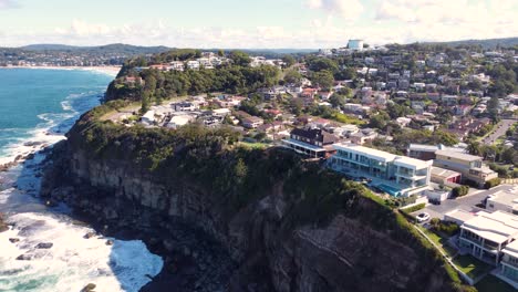 aerial drone landscape shot of terrigal north avoca residential housing scenery rural town real estate central coast tourism headland coastline nsw australia 4k