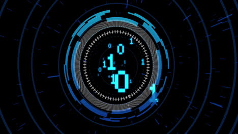 animation of binary coding data processing over scope on black background