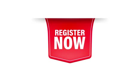 red register now label in modern style on white background. motion graphics.