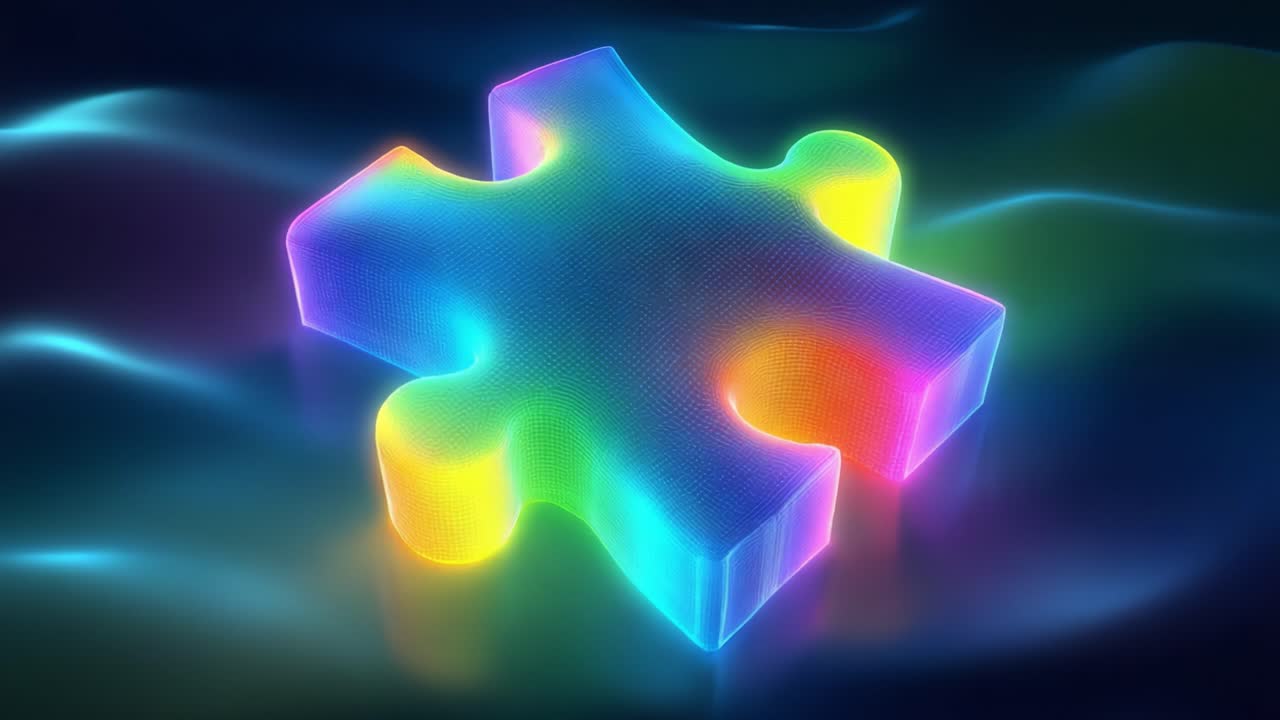 A Vibrant Puzzle Piece Glowing in a Dreamlike Multi-Colored Aura, Symbolizing Connection and Intricacy in a Futuristic Digital Landscape