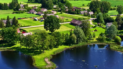 Kirkilai Lakes and Observation Tower in Birzai, Lithuania. Aerial view