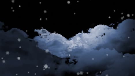 animation of snow falling over clouds at night