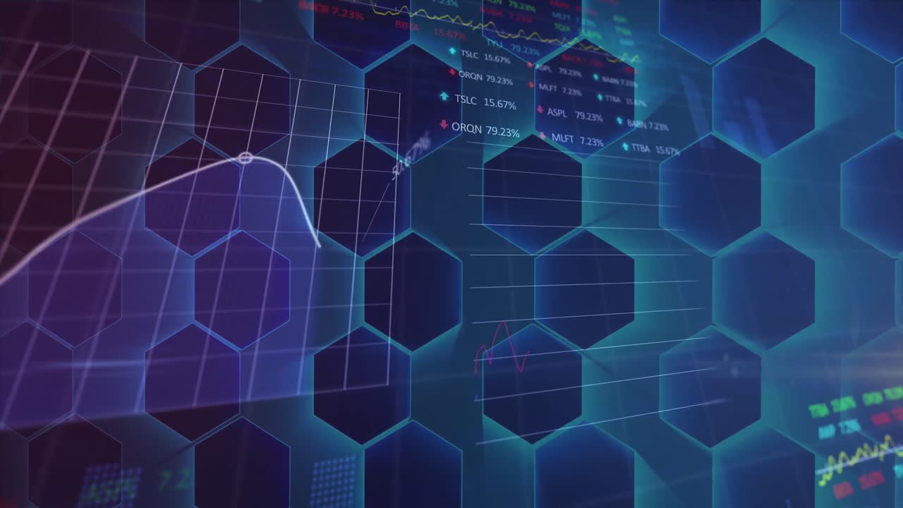 Animation of data processing over dark background