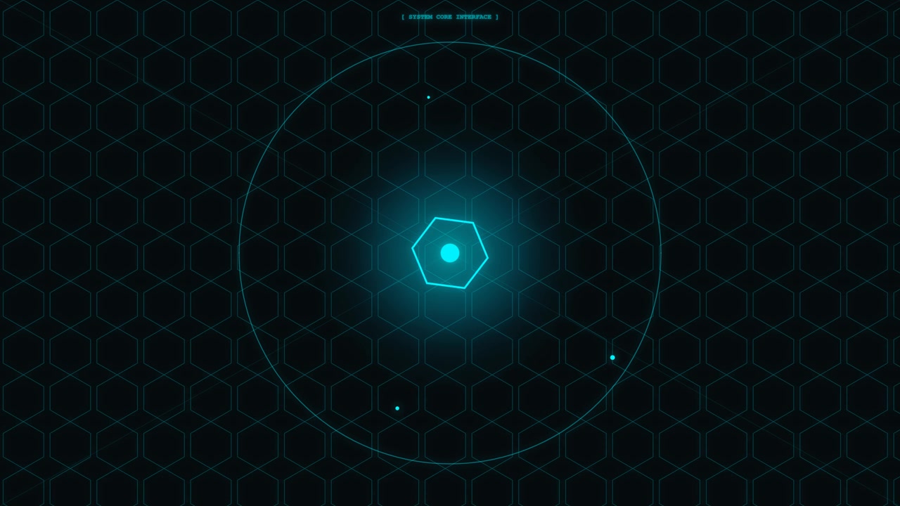 Futuristic Digital Hexagon Interface with Rotating Radar Elements