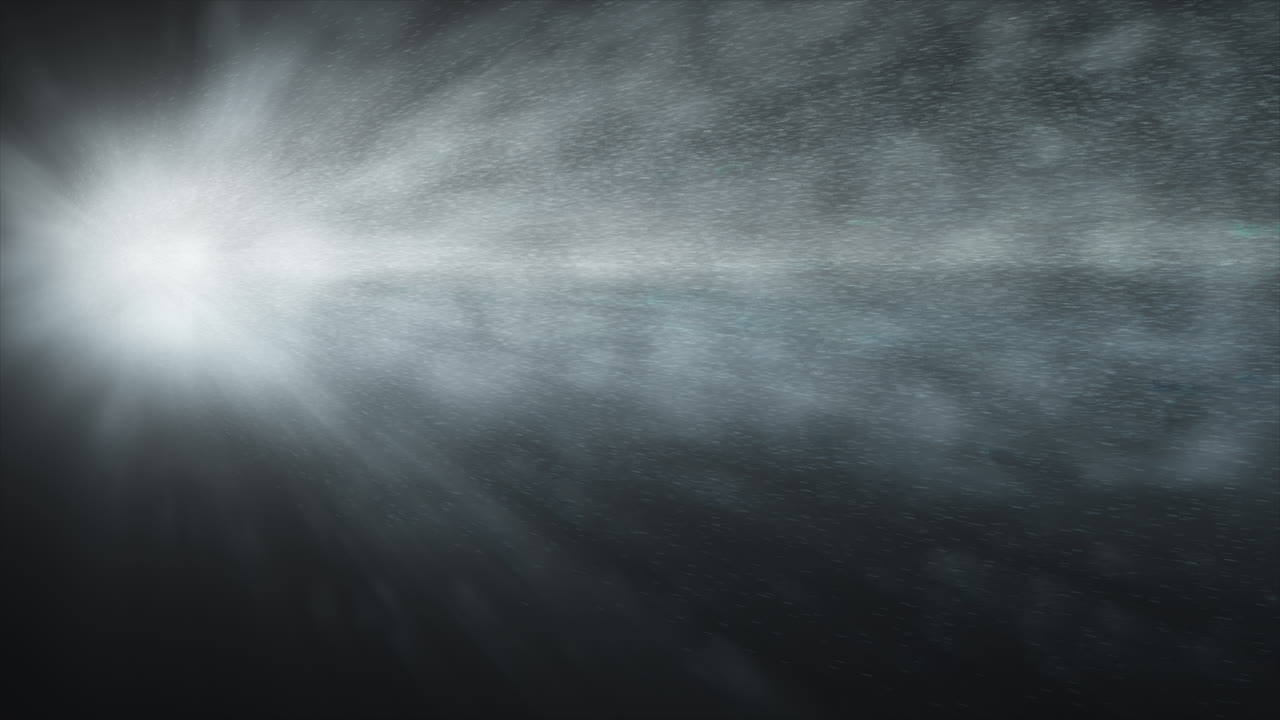 Abstract Comet in Deep Space with Ice Debris Particles Flying Off on Black Background. Bright Center of Object Hurtling Through Galaxy. 3D Animation Rendering of 3i Atlas