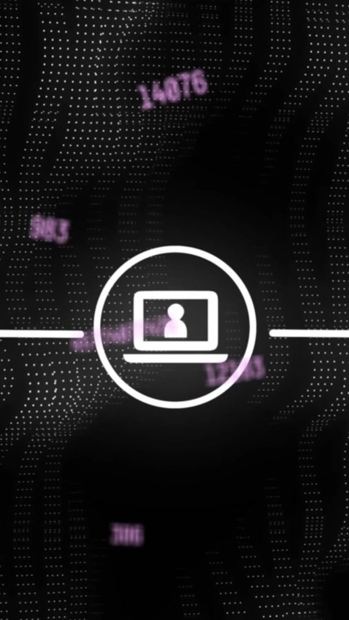 Animation of digital icons over scientific data processing on black background