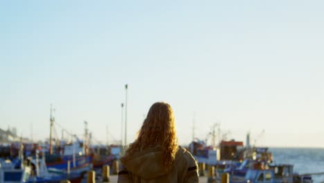 mujer de pie en el muelle 4k
