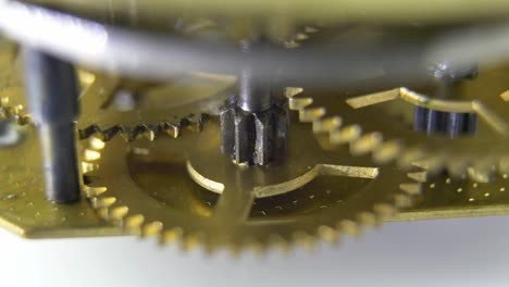 clockwork mechanism of retro clock rotating cogwheels gears close up