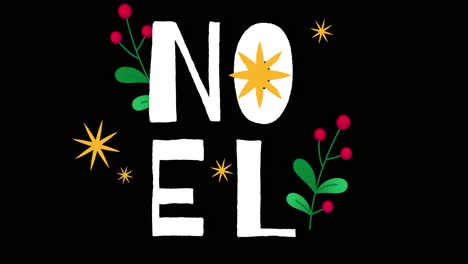 Animation-of-noel-text-with-christmas-decorations-on-black-background